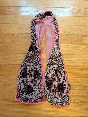 Vintage Y2K 2000s Pink Black Floral Velvet Burnout Scarf Indie Coquette Cejon